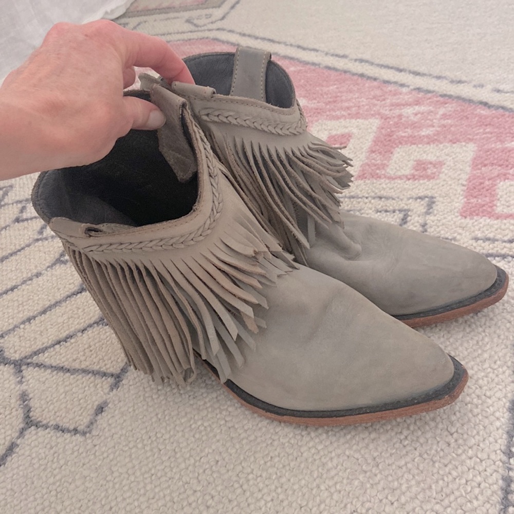 Liberty Black green fringe shortie boot